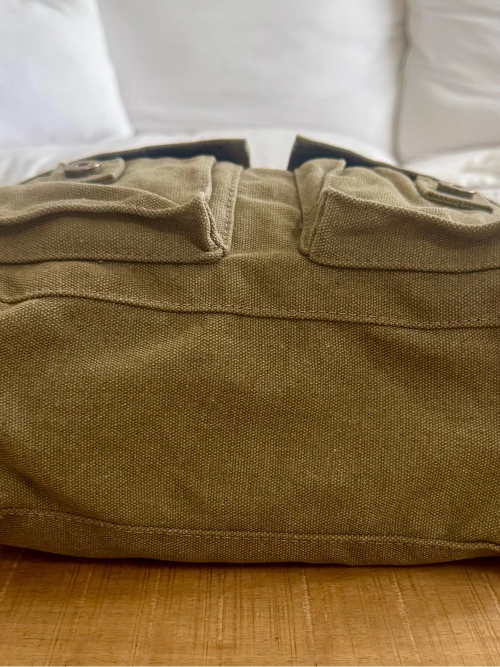 New Canvas Messenger Bag with Leather Straps - Olive army green khaki unisex